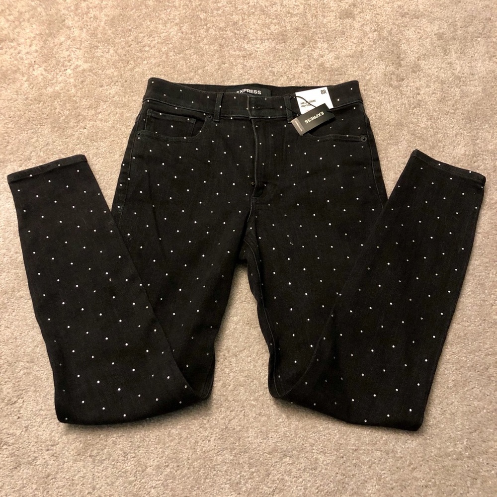 NWT Express black studded jean leggings